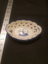 Delft Style Holland Oval Bowl Trinket Dish Blue White Pierced Heart Hand... - £4.85 GBP