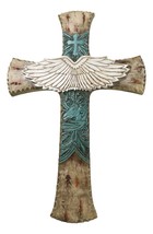 Rustic Western Angel Wings Turquoise Horse And Floral Tooled Leather Wall Cross - £22.84 GBP