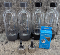 Lot of 4 Sodastream Bottles 1 Liter Black Plastic Carbonating Bottles + Cap - £21.39 GBP