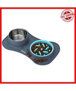 Anti-Skid Slow Feeder Dog Bowl Set with Flexible Silicone Mat for Health... - $35.63