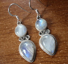 Moonstone Infinity 925 Sterling Silver Dangle Earrings Rope Style Accents u222d - £16.53 GBP