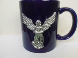 Vintage Cobalt Blue Mug with Pewter Angel Heavy 3.75 Inches - £12.52 GBP