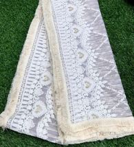 Off White Tulle Dupatta With Thread &amp; sequins Embroidery, stole For women DP2002 - £25.83 GBP
