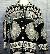 Flashback Knit Cotton Button Up Cardigan Sweater Black &amp; White Size M Fl... - £30.36 GBP