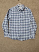 Southern Tide Button Down Shirt Mens M Blue Plaid Trim Fit Linen Cotton - $24.62