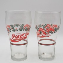 Vintage Coca Cola Coke Poinsettia Christmas Glass Holiday Tumbler Set of 2 - £11.89 GBP
