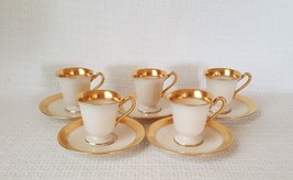 Lenox 86 1-2 Wide Gold Band Footed Demitasse Cups &amp; Saucers Hutzler Bros (5) - £59.48 GBP