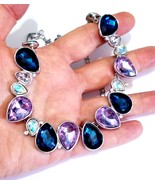 Colorful Rhinestone Choker Necklace, Austrian Crystal Collar, Bridal Wed... - £34.50 GBP
