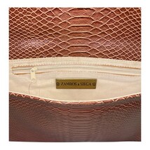 Vintage Zambos & Siega Faux Snakeskin Brown Clutch Bag Metal Handle 13x8x1.5 image 3