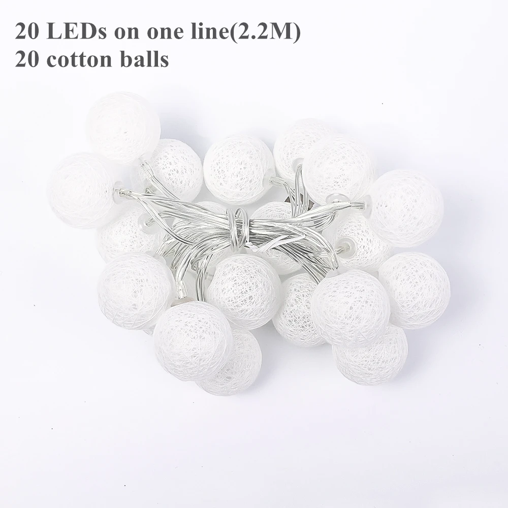 20LED Cotton Ball Gars Fairy Lights USB Powered String Christmas Holiday Wedding - £131.17 GBP
