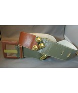 RARE 1980&#39;s YVES SAINT LAURENT Brass Leather Belt TAN/GREY-GREEN Med 29&quot;... - £379.82 GBP