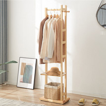 Bamboo Garment Coat Clothes Stand Rack Hat Shoe Wooden Hanger Holder Shelf Tidy - £44.79 GBP