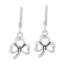 Simply Cute Lucky Irish Three Leaf Clover Charm Sterling Silver Dangle Earrings - £11.24 GBP