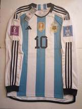 Lionel Messi Argentina World Cup 3 Star Stadium Home Long Sleeve Soccer Jersey - £87.00 GBP