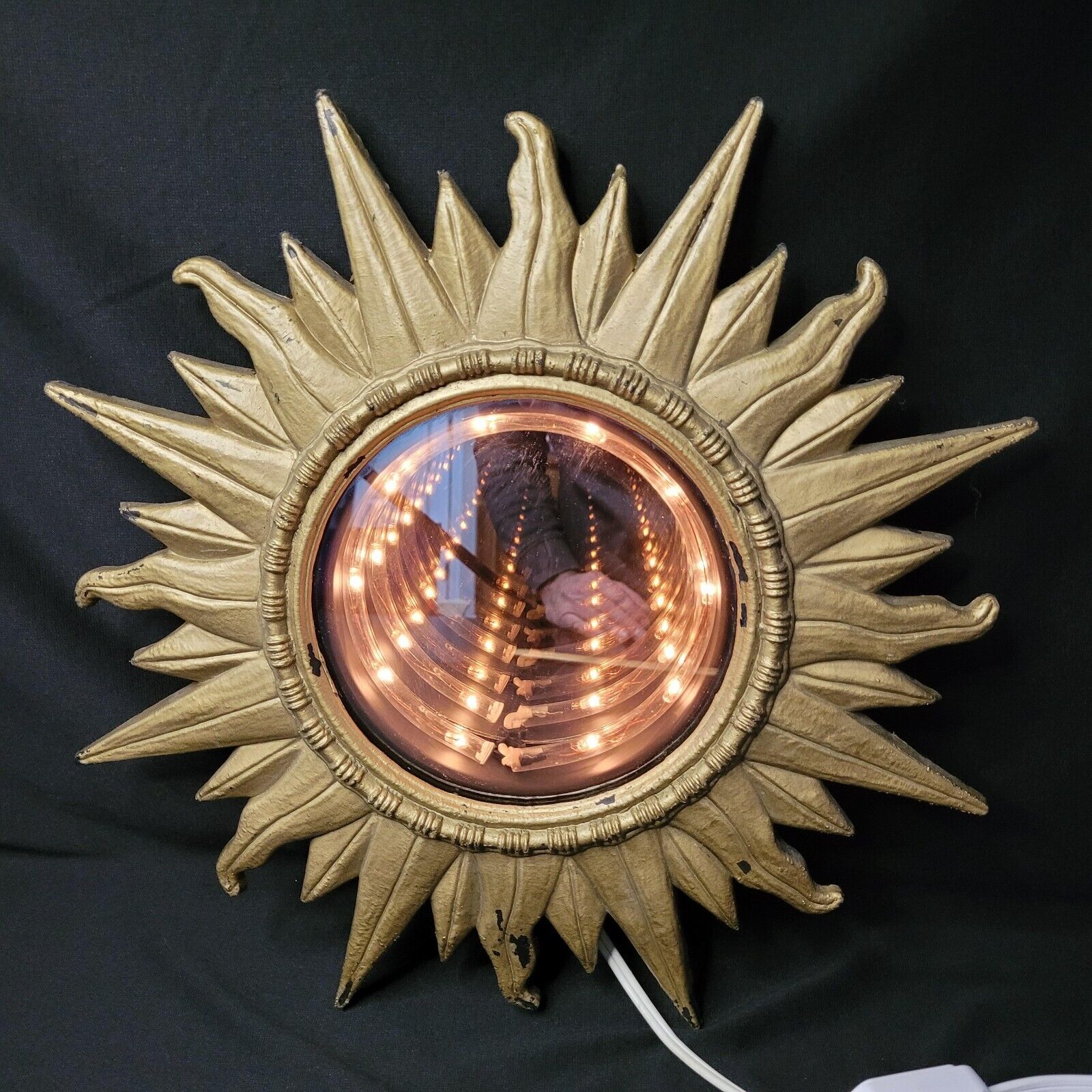 Rare Vintage Mid Century Modern MCM Gold Luxe Sunburst Sun Star Infinity Mirror - $791.99