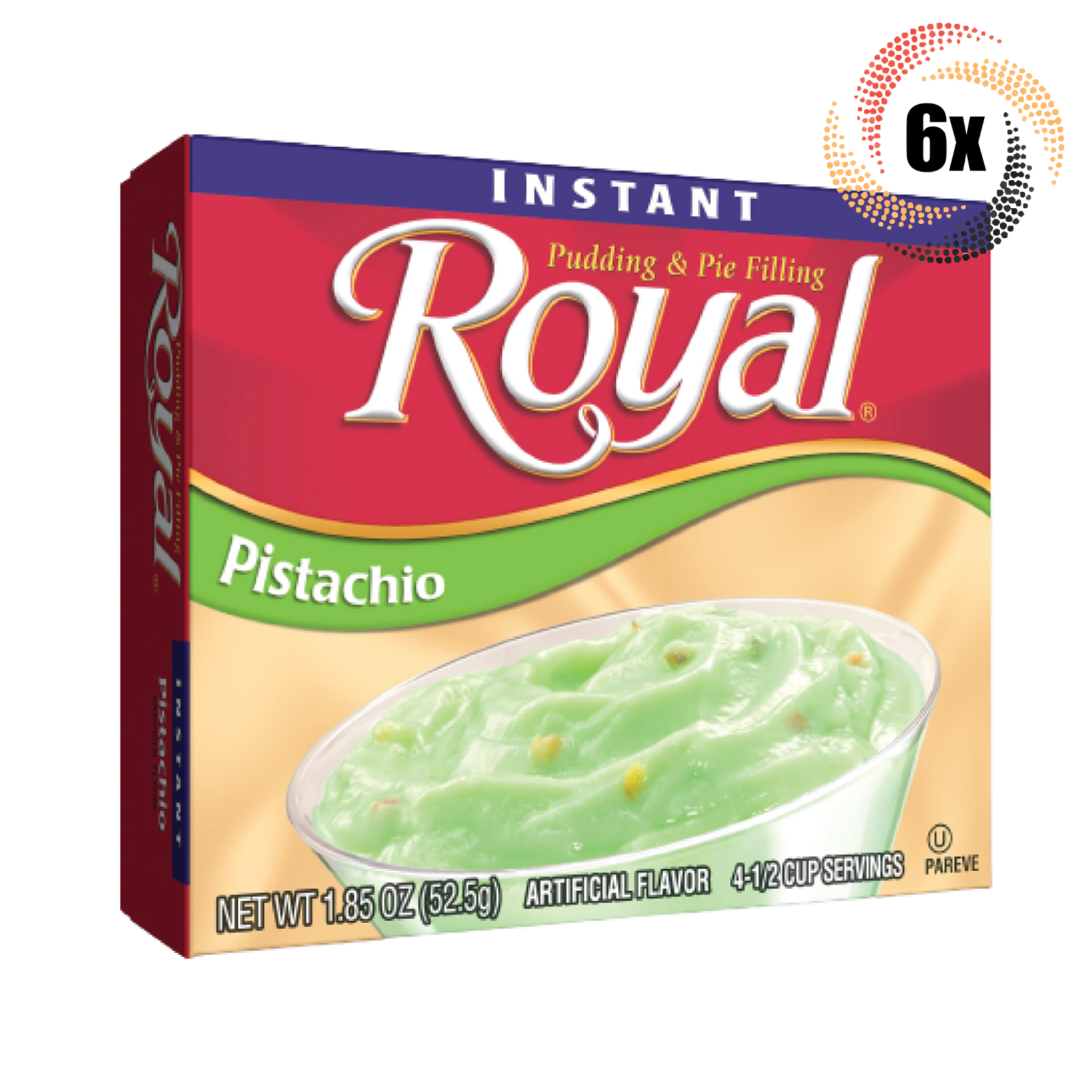 Primary image for 6x Packs Royal Pistachio Instant Pudding Filling | 4 Servings Each | 1.85oz