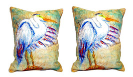 Pair of Betsy Drake Egret on Rice Small Indoor Outdoor Pillows - £55.68 GBP