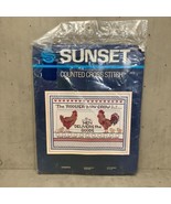 Sunset Counted Cross Stitch Kit 2978 Crowing Chickens Rooster Hen Delive... - £17.13 GBP