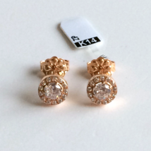 Women&#39;s Halo Earrings Solid 14k Rose Gold Round Cubic Zirconia Brilliant cut - £193.34 GBP