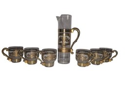 Vtg Hollywood Regency cocktail set tall cocktail pitcher with 6 Lowball Glasses - £81.82 GBP
