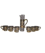 Vtg Hollywood Regency cocktail set tall cocktail pitcher with 6 Lowball ... - £76.73 GBP