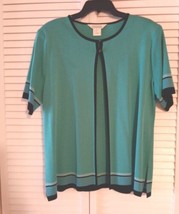 Exclusively Misook Sz. L Seafoam Green/black Open Front Cardigan Top - £17.03 GBP