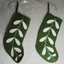 2X Homemade Felt Christmas Stocking Handmade Leaves Sequins Green White ... - $10.84