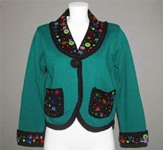 VTG Lisa Nichols Embellished Jewels Studs Green Cardigan Sweater Wm&#39;s S / M NWT - £63.14 GBP
