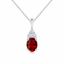 ANGARA 8x6mm Natural Ruby Solitaire Pendant Necklace with Trio Diamond in Silver - £544.51 GBP+