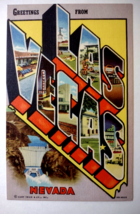 Greetings From Las Vegas Nevada Large Letter Postcard Linen Curt Teich Casinos - £20.39 GBP