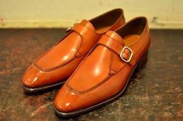 New Tan Handmade Monk Single Strap Split Toe Leather Shoes For Men - £125.08 GBP