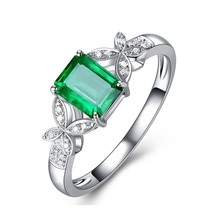 Emerald 925 Sterling Silver Color Rings For Women Fine Jewelry Square Cut Luxury - £13.33 GBP
