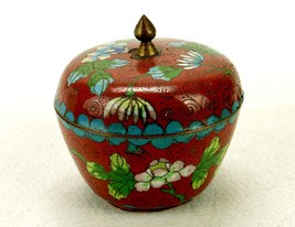 Enameled Copper Trinket Box, Chinese Cloisonne, Vintage, Floral Pattern,... - $29.35