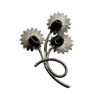 Vintage Black Onyx Star-Art Sterling 925 Flower Spray Pin Brooch Crystal Estate - £59.08 GBP