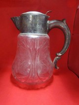 German glass pitcher with insert silverplate grapes decor 11&quot; - £50.73 GBP