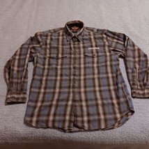 Harley Davidson Mens Large Black Blue Plaid Long Sleeve Button Up Flanne... - £29.29 GBP