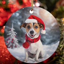 Cute Jack Russell Terrier Dog Santa Hat Winter Christmas Ornament Gift Decor - £12.43 GBP