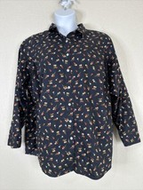 Lands&#39; End Womens Plus Size 24W (2X) Gray Floral Button-Up Shirt Long Sl... - £15.82 GBP