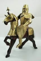 Medieval Suit Of Armor Knight With Spear&amp;Shield On Cavalry Horse Statue - $444.87