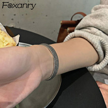 Foxanry Vintage Handmade 925 Stamp Bracelet INS Fashion Creative Irregular Geome - £11.11 GBP