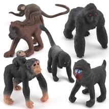 Wild Life Jungle Animal Model Playsets 6 Pcs Mini Monkey Figurines Gorilla Mandr - £18.78 GBP