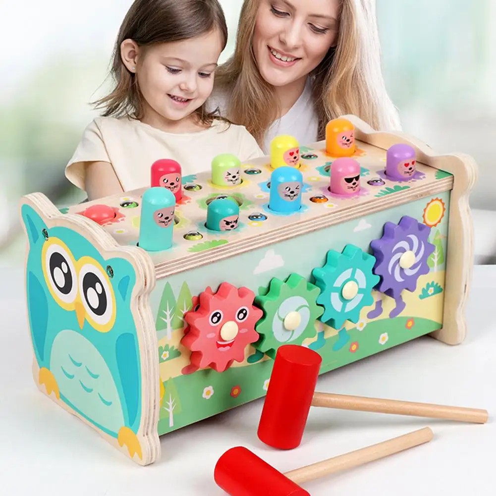 Wooden Multi-functional Owl Whack-a-mole Toys Knocking Xylophone Fishing - £26.54 GBP