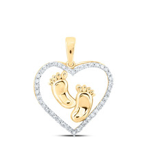 10kt Yellow Gold Womens Round Diamond Footsteps Heart Pendant 1/3 Cttw - £264.49 GBP