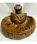 Vintage Americana Ashtray &amp; Old World Lighter Pottery Mid-Century Brown - £39.46 GBP