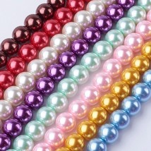 50 Glass Pearl Beads 8mm Assorted Lot Mixed Colors Bulk Jewelry Supplies Mix - £4.83 GBP