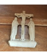 Vintage Carved Tan Plastic Jesus Crucifix w Two Praying Individuals Reli... - £8.97 GBP