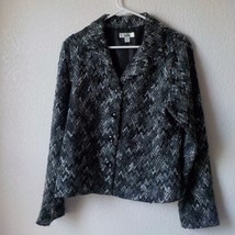 Dressbarn Wool Tweed Gray White Button Up Blazer Women size Large Lined  - £11.66 GBP