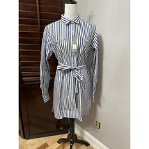 Pennington &amp; Bailes Womens Shirt Dress Navy Striped Belted Mini Coastal L New - £30.03 GBP