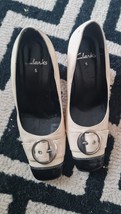 Clarks Off White And Black Court Shoes For Women Size 5(uk) - $27.00