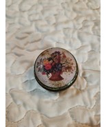 Very Old Green Floral Metal Pill Box.  1.5&quot;  Vintage - $23.07 CAD